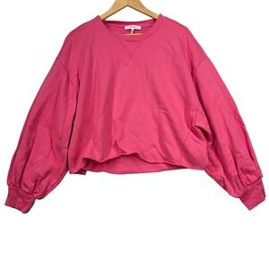 Frame Women's Hot Pink L Sweatshirt Balloon Sleeves Cropped Cute 100% Cotton Y2K